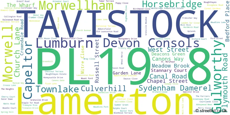 A word cloud for the PL19 8 postcode